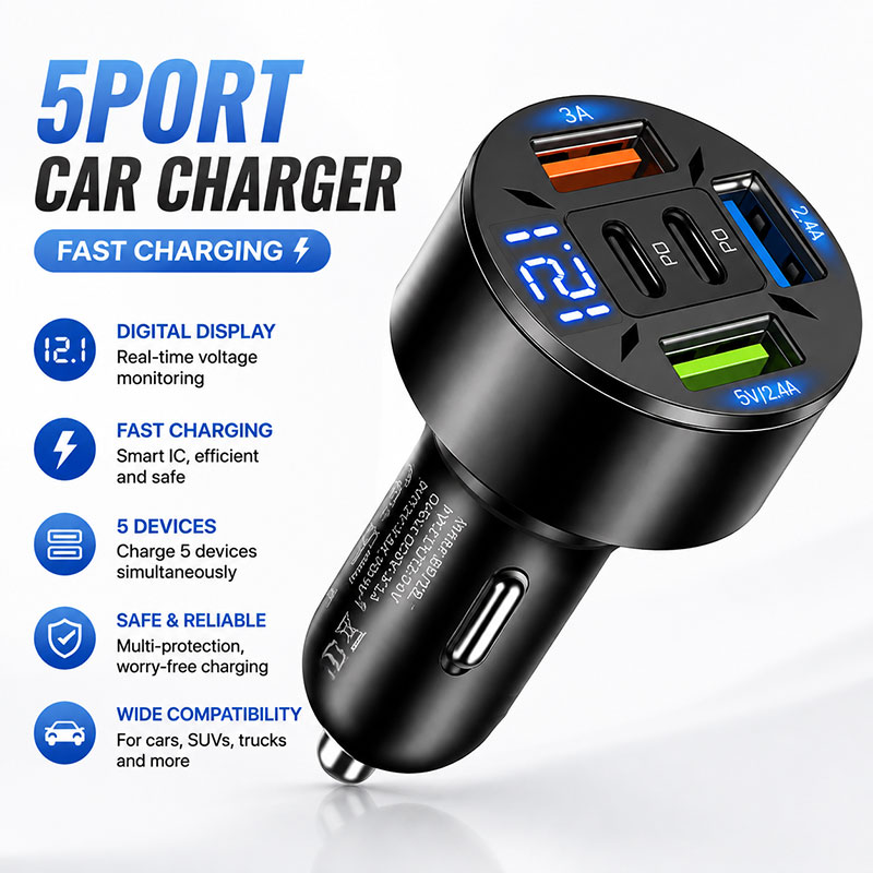 Usb C Power Adapter - Cargador de Coche de 5 Puertos