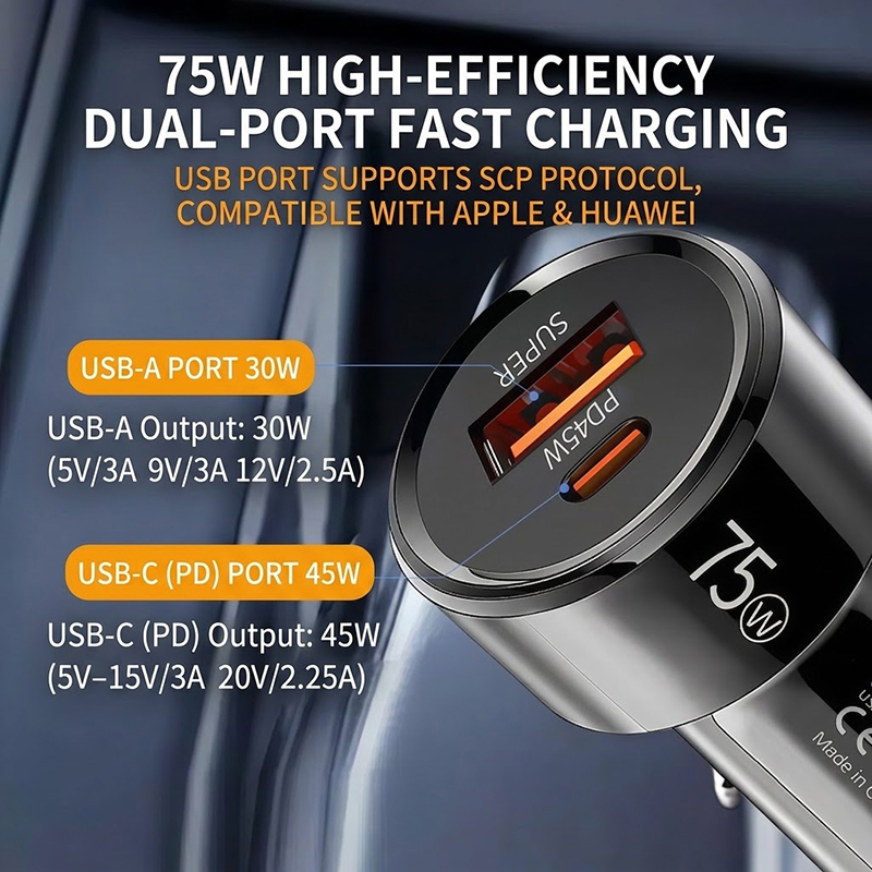 Cargador de coche de 75W con d - Usb C Power Adapter reseña y precio